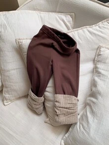 DAZY Baby Girl Color Block Patchwork Long Pants Casual Autumn/Winter - Coffee Brown - View 3