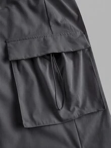 SHEIN x Lina SHEIN ICON Celana Kargo Hitam dengan Saku Lipat dan Tali Serut di Samping Pinggang - Grey - View 4