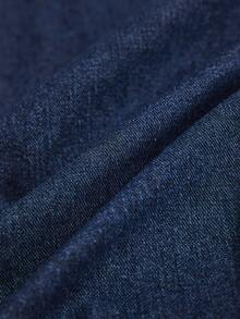 Elenzga Atasan Denim Wanita Elegan dengan Hiasan Ruffle dan Sabuk Pinggang - Dark Wash - View 5