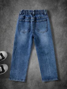 BATMAN X SHEIN Young Boy Bat Print Button Pocket Denim Jeans - Blue - View 2