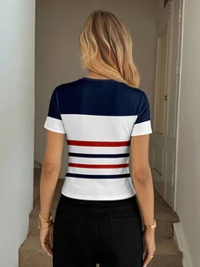 Comfylo Casual Minimalist Women's Crew Neck Fitted Short Sleeve T-Shirt, Suitable For Spring And Summer - Multicolor - View 3