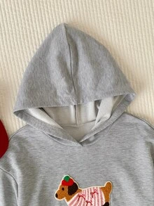 Comfortcana 女款臘腸狗圖案落肩長袖連帽衛衣 - 淺灰色 - 查看 8