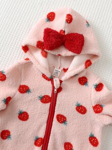 Loomiva 女嬰 T-Shirt 套裝 抓絨加厚花卉印花連帽外套 遮肚長褲 中厚 2 件套 - 粉色 - 查看 3