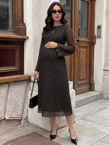 MaterniWear 孕婦波點休閒日常夏季旅行洋裝 - 黑色 - 查看 4