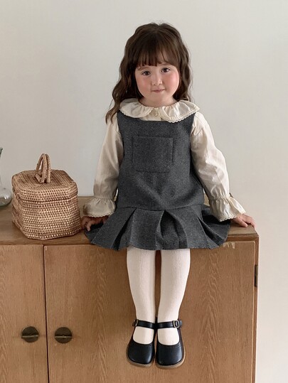 DAZY Baby Girls Square Neck Korean Style Layered Dress