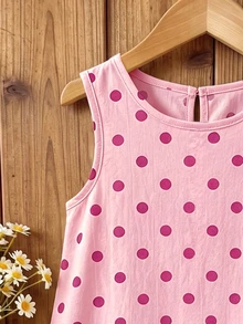 Emery Rose Kids Emery Rose Kids 女童波點圖案無袖圓領拼接荷葉邊下擺洋裝 - 彩色 - 查看 5