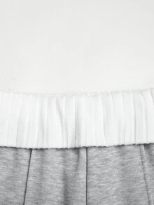 SHEIN 青少年女孩時尚休閒拼色腰帶寬腿運動長褲 - 淺灰色 - 查看 4