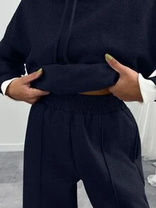 SHEIN Women Navy Marl Oversize Sweatshirt And Sweatpant Two Pieces Set - Navy Blue - View 7