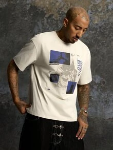 BATMAN X SHEIN Men's Hip-Hop Letter Print Crew Neck Short Sleeve T-Shirt, Casual - Apricot - View 7