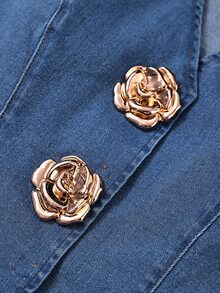 GlowEve Women's Metal Flower Button Ruffle Cuff Jacket And Pocket Skirt Denim Set - Blue - View 3