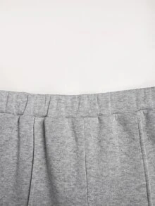 SHEIN 青少年女孩保暖運動套裝 寬鬆字母印花運動上衣與寬腿運動長褲 2件組 - 淺灰色 - 查看 8