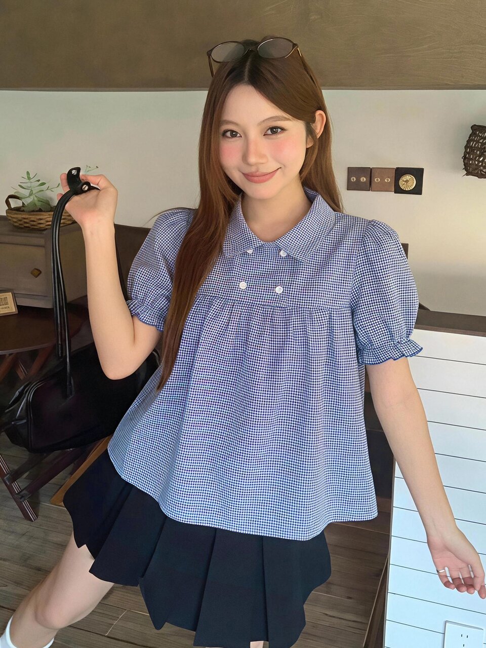 Women's Collared Plaid All-Over Print Fresh Korean Style Shirt Fall