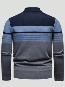 Manfinity Homme Old Money Men's Plus Size Colorblock Casual Daily Vacation Family Matching Long Sleeve Sweater Formal Navy Blue Autumn - Grey - View 2
