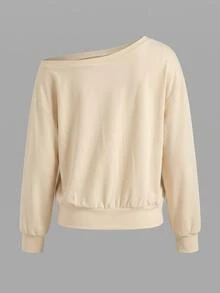 Sweetra Women's Sports Yoga Outdoor Gym Long Sleeve Asymmetric Shoulder Sweatshirt Loose Casual - Yellow - View 2