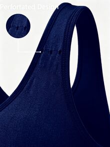 Powerista 1pc Seamless High Elastic Knit Fabric, Back Mesh Hollow Design, Racerback Style, Firm Support For Chest, Tight Without Pressure, Comfortable Without Oppression, Suitable For Yoga, Running, Aerobics And Various Sports, Women's Sports Bra - Navy Blue - View 6