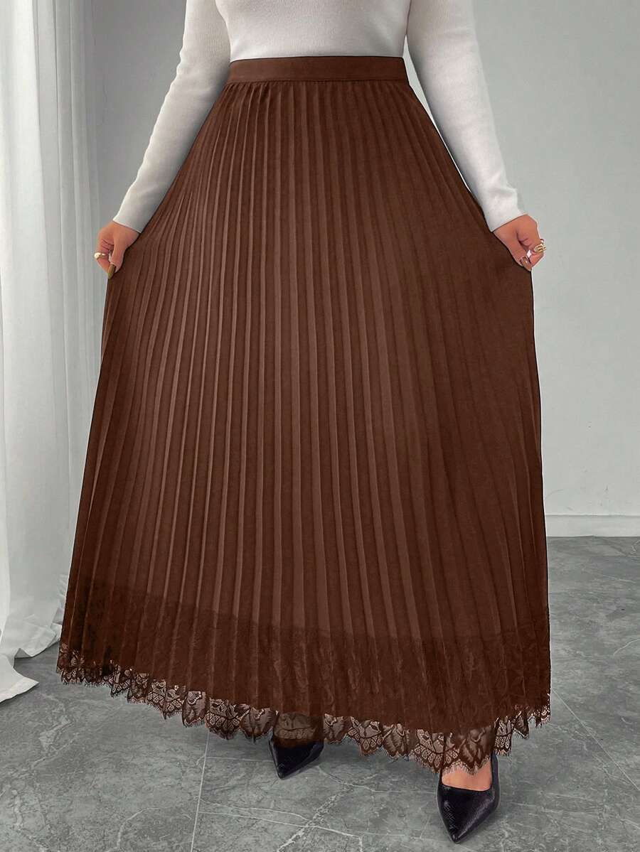 Modelyn 女款百褶蕾絲拼接優雅百搭通勤大尺碼裙 - 彩色 - 查看 1