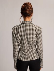 SHEIN BAE Women's Plaid Zipper Front Casual Regular Fit Jacket - Khaki - View 2