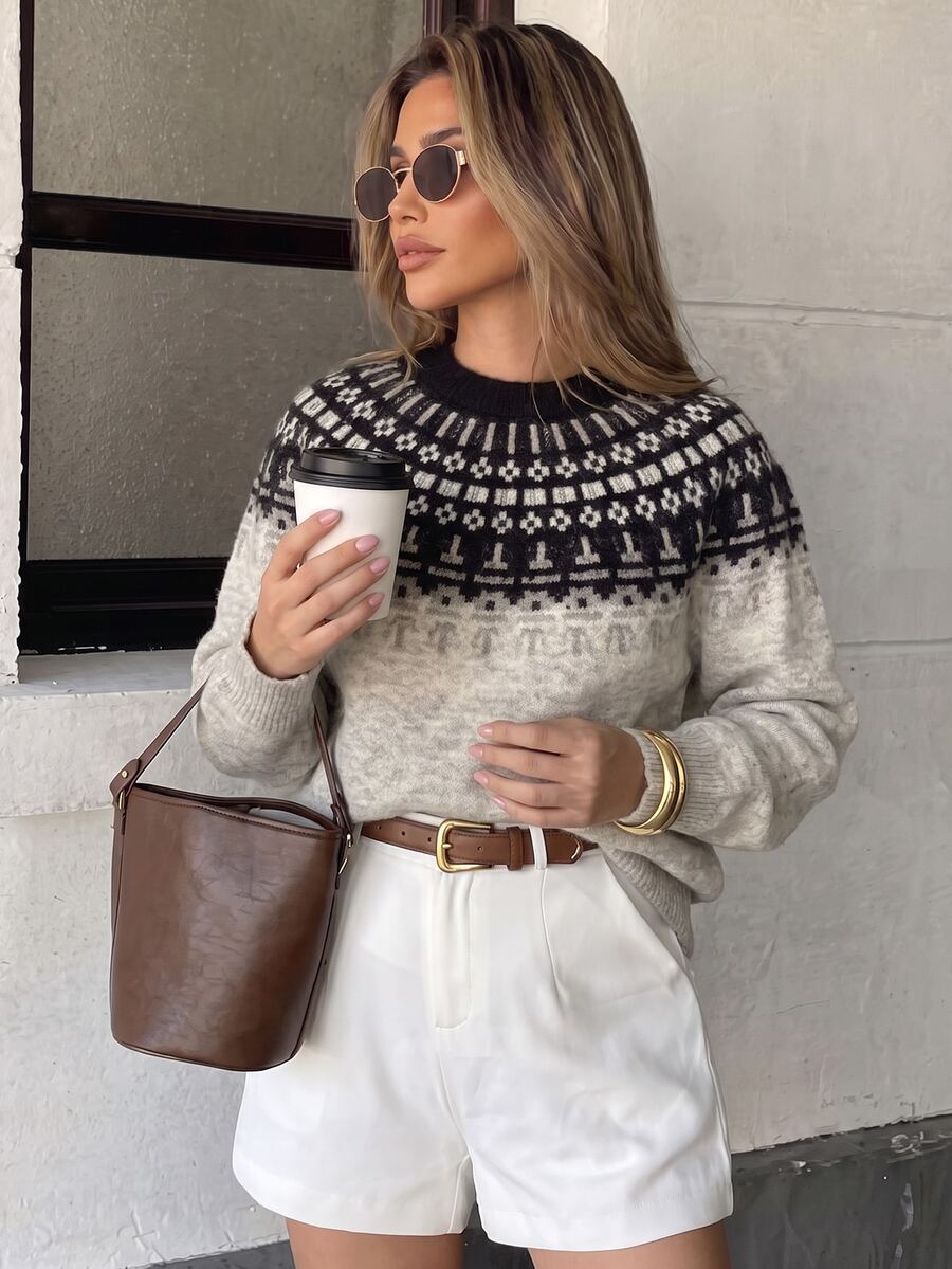 Mulvari Women's Lazy Round Neck Long Sleeve Sweater, Autumn/Winter Going Out