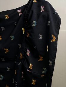 SHEIN EZwear 女款大尺碼全印花休閒日常夏季細肩帶洋裝 - 黑色 - 查看 7