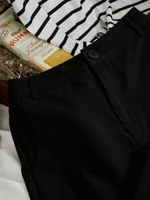Franclia 女款黑白配色拼色短袖T恤與口袋短褲兩件套，度假夏季休閒海濱早午餐風 - 黑與白 - 查看 6