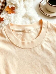 Manfinity Dauomo Men Plus Size Autumn Coffee Pumpkin Ghost Print Short Sleeve T-Shirt, Sweet Light Halloween Style, Suitable For Daily Commute, Autumn Outings And Halloween, Creating A Gentle And Healing Autumn Look, Suitable For Wearing Alone Or As An Inner Layer, Wearable In Spring, Summer And Autumn - Khaki - View 3