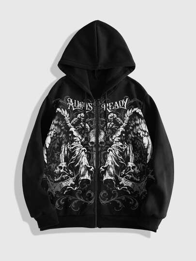 Street Life Sweat-shirt à capuche zippé avec imprimé crâne pour hommes