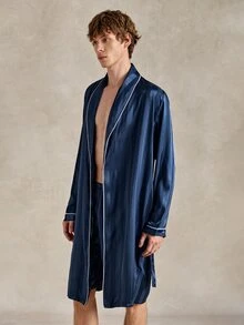 EverLounge 2pcs Satin Comfortable Minimalist Pajama Robe And Shorts Set For Men - Black - View 4