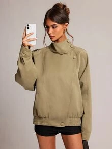 SHEIN BAE 女款休閒通勤外套，秋季 - 軍綠色 - 查看 5