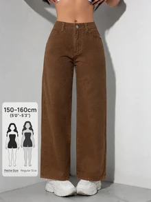 SHEIN PETITE 休閒水洗直筒牛仔褲 - 咖啡棕 - 查看 1