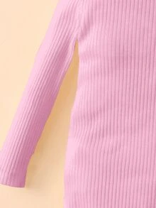 Body de cuello alto de punto acanalado para bebé niña, otoño - Rosa Pálido - Ver 3