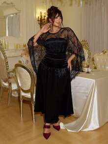 GalTyme Plus Size Women's Lace Asymmetric Design Fashion Top - Black - View 3