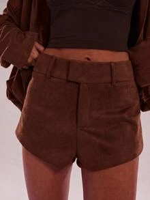 SHEIN BAE Minimalist Casual Versatile Solid Color Shorts - Brown - View 3