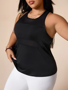 SHEIN Rhythm Era Women's Plus Size Solid Color Casual Versatile Daily Gym Travel Sports T-Shirt Black Autumn Fall - Black - View 7