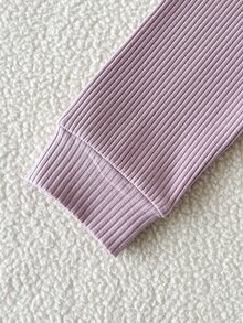 SHEIN 女童大童針織羅紋連帽不對稱下擺T恤與內搭褲2件套 - 粉色 - 查看 5