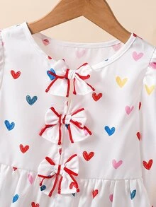 SHEIN 女童小女孩休閒梭織彩色愛心圖案圓領上衣 - 白色 - 查看 5