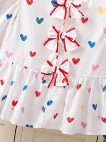 SHEIN 女童小女孩休閒梭織彩色愛心圖案圓領上衣 - 白色 - 查看 4