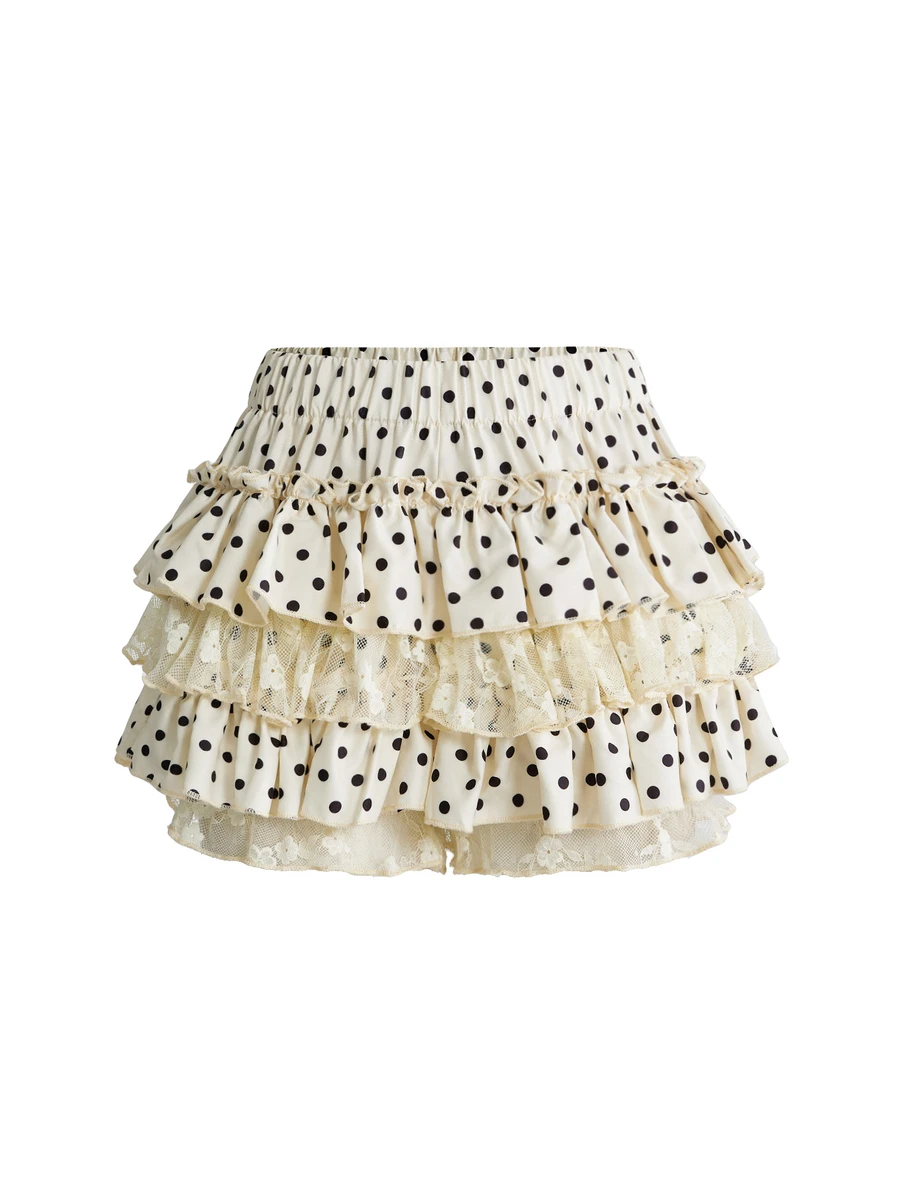 ROMWE Kawaii Women's Polka Dot Pattern Multi-Layer Ruffle Fashion Skorts - Yellow - View 1