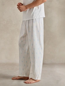 EverLounge Printed Horse Pattern Comfortable Soft Long Pants Men's Loungewear Bottoms - Blue and White - View 5