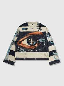 ROMWE MEN Street Life Casual Round Neck Printed T-Shirt, Long Sleeve Top, Street Style, Spring/Autumn - Multicolor - View 1
