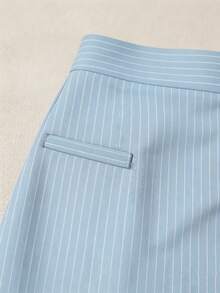 SHEIN Franclia 女款休閒通勤條紋短褲，夏季 - 藍色 - 查看 5