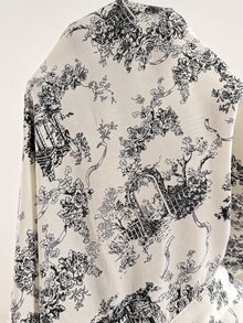 SHEIN 孕婦花卉印花長袖單排扣腰部繫帶襯衫 - 白色 - 查看 8