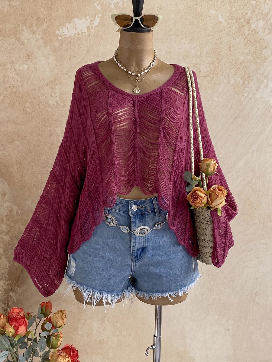 Soleia Women's Plus Size Yellow Pullover Knit Sweater Fall - Red Violet - View 1