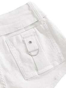 ROMWE Grunge Punk Summer Music Festival Punk Metal Skull Studded Ultra Low Waist High Stretch Skinny Denim Shorts - White - View 4