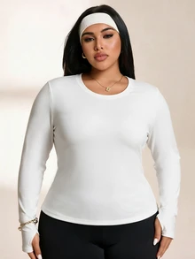 Rhythm Era Women's Plus Size Solid Color Back Hollow Out Sports T-Shirt - White - View 6