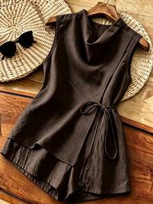 Franclia Women's Solid Color Sleeveless Romper - Brown - View 1