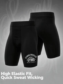 Acti Log Men's Letter Pattern Casual Daily Sports Base Layer Shorts - Black - View 1