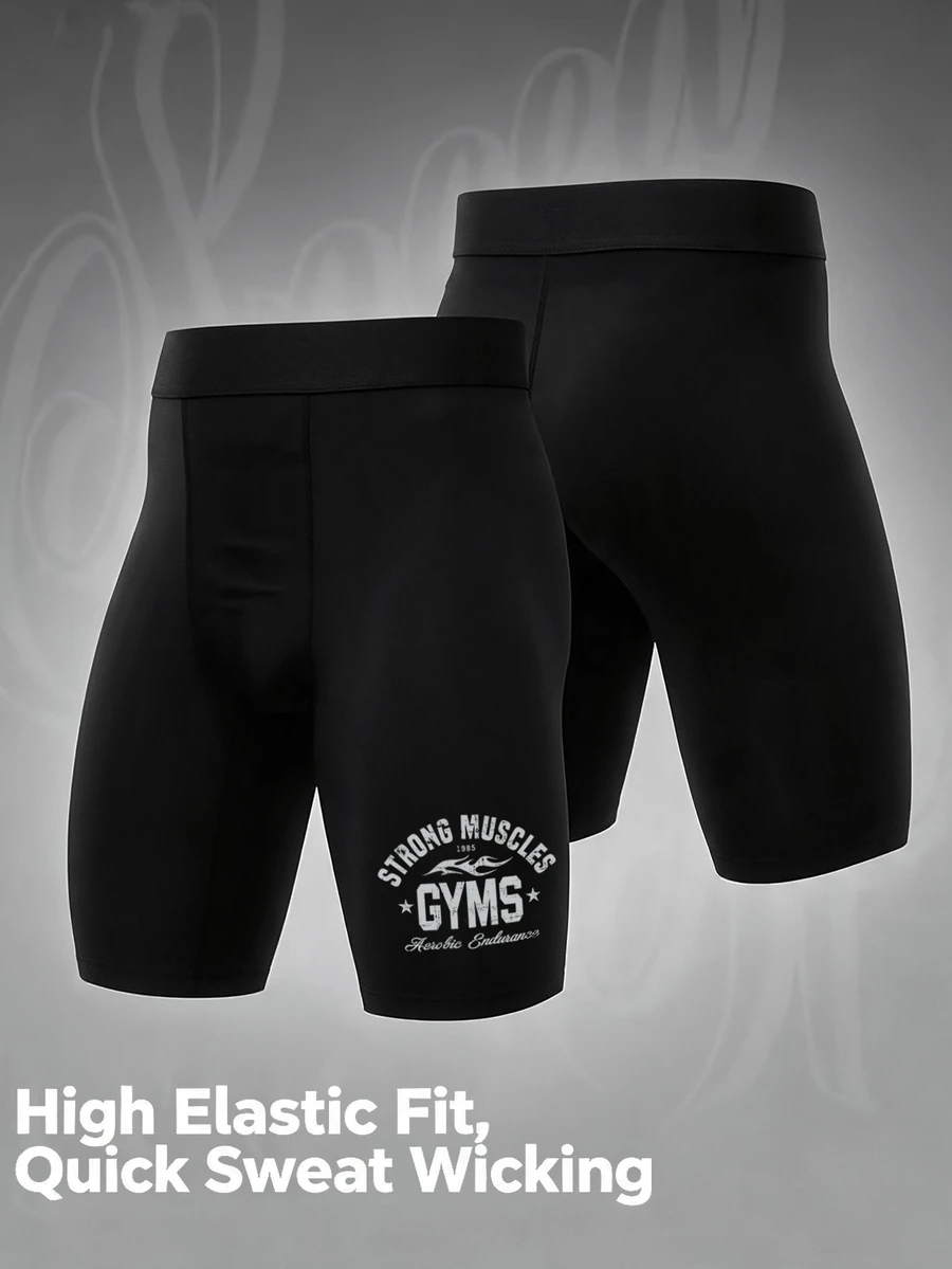 Acti Log Men's Letter Pattern Casual Daily Sports Base Layer Shorts - Black - View 1