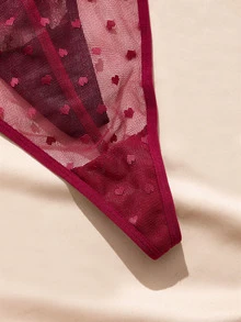 Charlaine Plus Size Women's 3 PiecesHeart Mesh Cotton Crotch Back Single Strap Thong - Multicolor - View 3