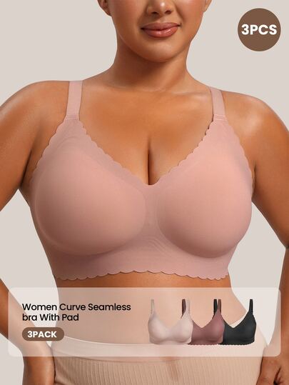 Barelissa 3pcs/Set Minimalist Seamless Jelly Glue Push-Up Wireless Removable Padded V-Neck Plus Size Bra