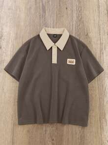 STEELVANCE 男士對比色休閒日常短袖 Polo 衫 - 咖啡棕 - 查看 2